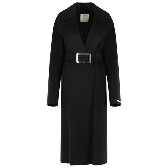 Sportmax Cose' Robe Coat In Pure Black Virgin Wool Women